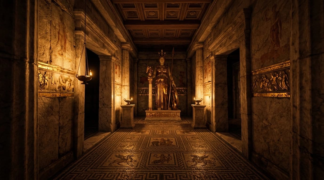 Golden inner sanctum of a Greek temple